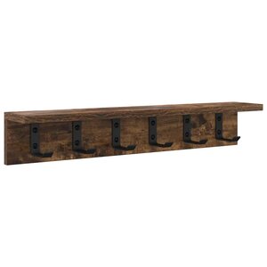 vidaXL Porte-manteau mural avec étagère Chêne fumé 60 x 10.5 x 10.5 cm