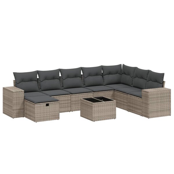 vidaXL Salon de jardin 9 Pièces avec coussins gris résine tressée