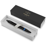 Stylo bille Parker IM Vibrant Rings  Satin noir laqué  attributs bleu océan  recharge d’encre bleue pointe moyenne  Coffret cadeau