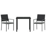 vidaXL Set de jardin 3 pièces avec coussins noir poly rattan