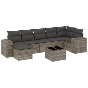 vidaXL Salon de jardin 8 Pièces avec coussins gris résine tressée