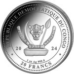 Pièce de monnaie en Argent 20 Francs g 31.1 (1 oz) Millésime 2024 World Wildlife Congo PEREGRINE FALCON