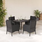 vidaXL Ensemble à manger de jardin coussins 5Pièces Noir Résine tressée