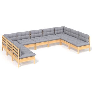 vidaXL Salon de jardin 9 Pièces avec coussins gris bois de pin massif