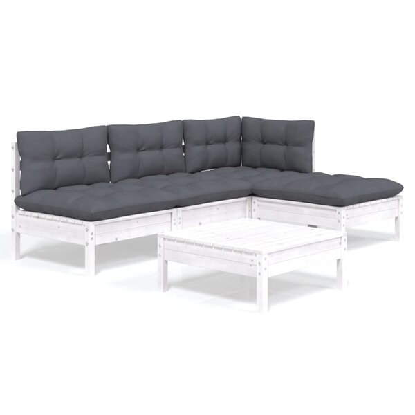vidaXL Salon de jardin 5 Pièces avec coussins blanc bois de pin