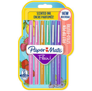 Paper Mate Flair 6 feutres parfumés Assortiment de couleurs et senteurs Pointe moyenne (0 7 mm)