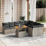 vidaXL Salon de jardin avec coussins 10 Pièces gris résine tressée
