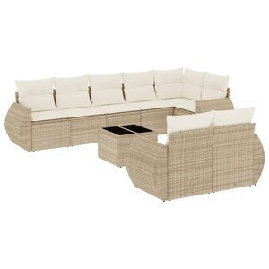 vidaXL Salon de jardin avec coussins 9 Pièces beige résine tressée