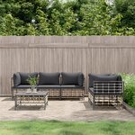 vidaXL Salon de jardin 6 Pièces avec coussins anthracite résine tressée