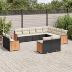 vidaXL Salon de jardin 12 Pièces avec coussins noir résine tressée