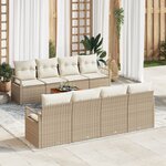 vidaXL Ensemble de Canapé de Jardin 9 pièces avec Coussins Beige Rattan Poly Acacia