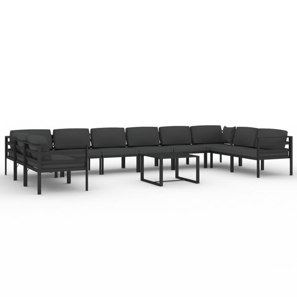 vidaXL Salon de jardin 11 Pièces avec coussins Aluminium Anthracite