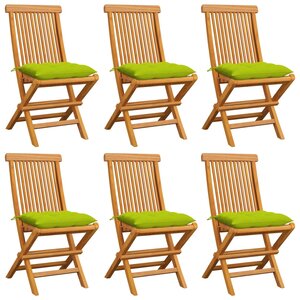 vidaXL Chaises de jardin avec coussins vert vif lot de 6 Bois de teck