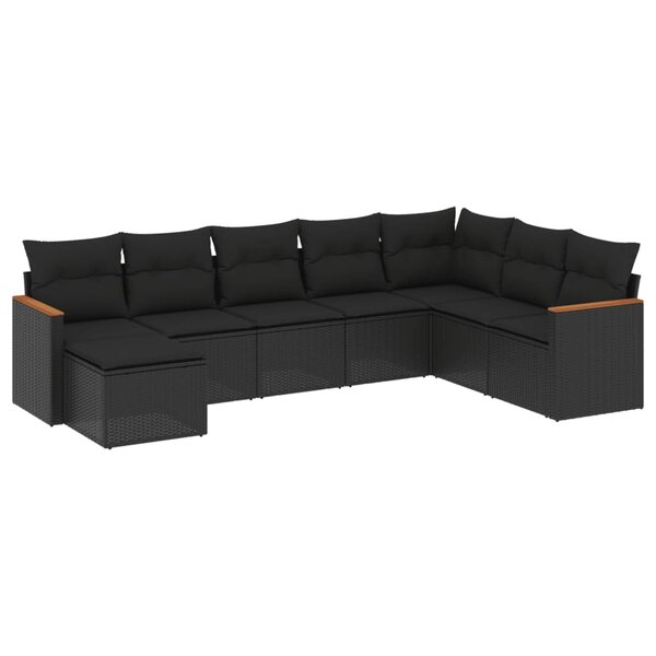 vidaXL Salon de jardin 8 Pièces avec coussins noir résine tressée