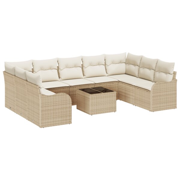 Ensemble de canapé de jardin de 10 pièces avec coussins en poly rattan marron