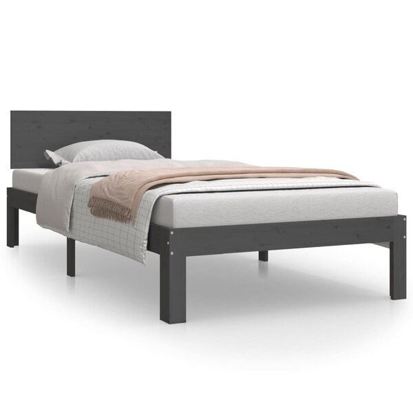 vidaXL Cadre de lit Gris Bois de pin massif 90x200 cm