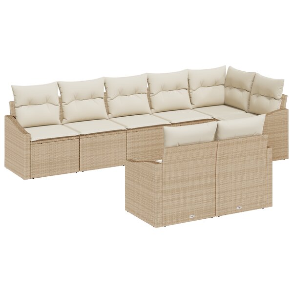 vidaXL Ensemble de canapé de jardin 8 pièces avec coussins Beige en poly rotin