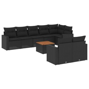 vidaXL Salon de jardin 9 Pièces avec coussins noir résine tressée