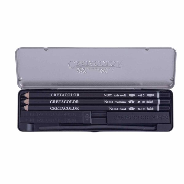 Set de poche 7 crayons d'artiste imperméables pour esquisses - noir brillant