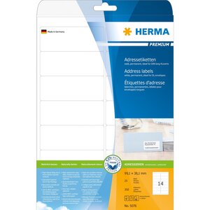 Etiquettes premium, 25 feuilles a4 99,38,1 mm, blanc herma