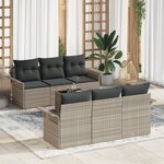 Ensemble de Canapé de Jardin 7 Pièces avec Coussins Gris Clair Rattan Poly