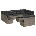 vidaXL Salon de jardin avec coussins 12 Pièces gris résine tressée