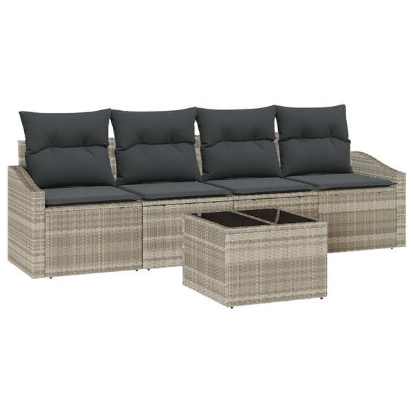 vidaXL Ensemble de repas de jardin 5 pièces avec coussins gris clair en poly rotin