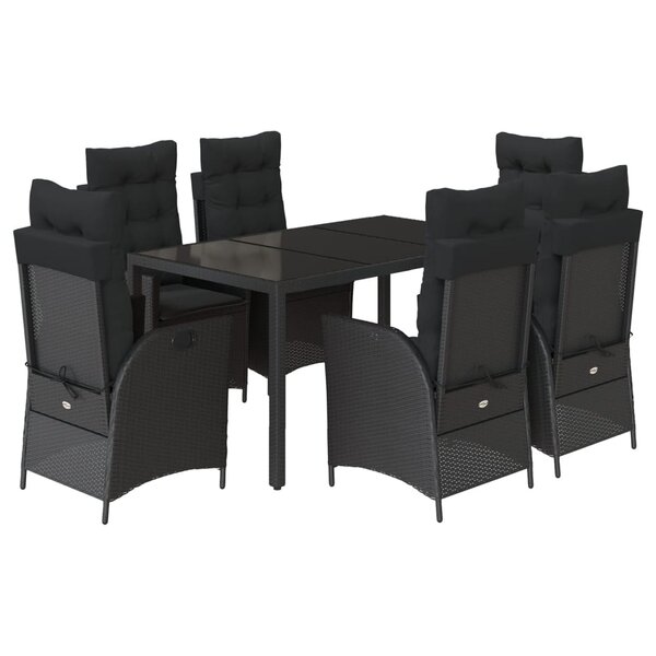 vidaXL Ensemble à manger de jardin coussins 7Pièces Noir Résine tressée