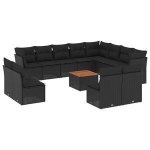 vidaXL Salon de jardin avec coussins 13 Pièces noir résine tressée