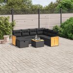 vidaXL Salon de jardin 8 Pièces avec coussins noir résine tressée