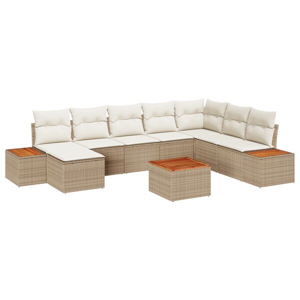 vidaXL 9 pièces canapé de jardin avec coussins Beige Rotin synthétique Acacia
