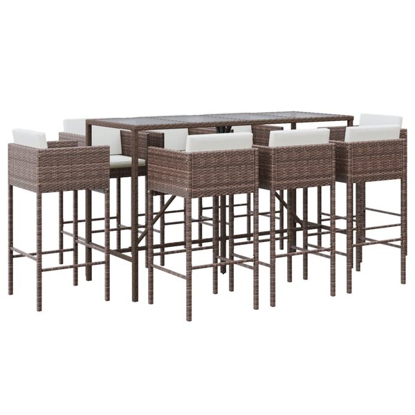 vidaXL Ensemble de bar de jardin 9 Pièces avec coussins marron poly rotin