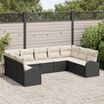 vidaXL Ensemble de Canapés de Jardin 9 Pièces avec Coussins Noir en Rattan Synthétique