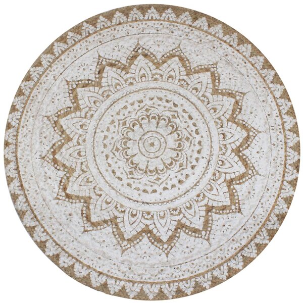 vidaXL Tapis Jute tressé imprimé 90 cm rond