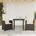 vidaXL Ensemble à manger de jardin 3 Pièces et coussins marron poly rotin