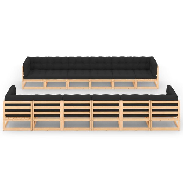 vidaXL Salon de jardin 12 Pièces avec coussins anthracite Pin massif