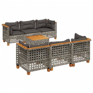 vidaXL Salon de jardin avec coussins 7 Pièces gris résine tressée
