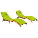 vidaXL Chaises longues lot de 2 avec coussins Bois d'acacia solide