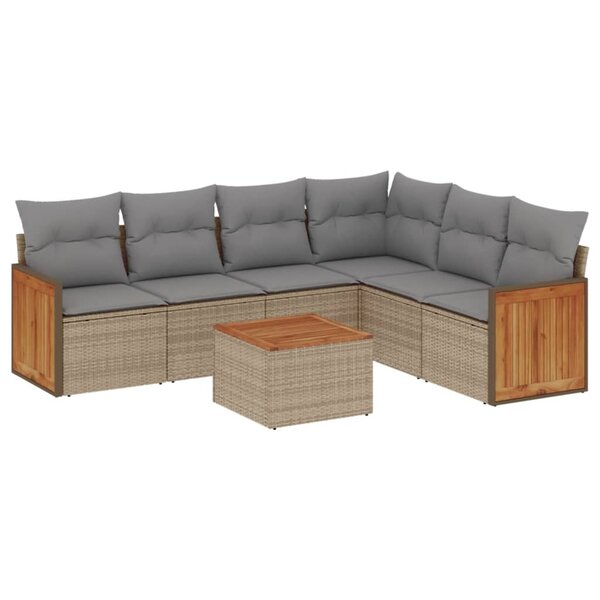 vidaXL Salon de jardin avec coussins 7 Pièces beige résine tressée