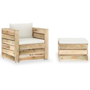 vidaXL Salon de jardin 2 Pièces avec coussins vert bois imprégné