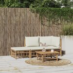 vidaXL Salon de jardin 3 Pièces avec coussins blanc crème bambou