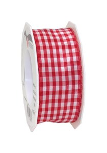 Ruban textile carreau de vichy 20-m-rouleau 40 mm mit draht rouge/blanc