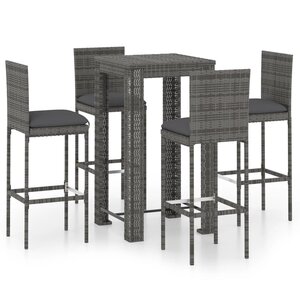 vidaXL Ensemble de bar d'extérieur 5 Pièces coussins Résine tressée Gris