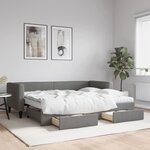 vidaXL Lit de jour avec gigogne et tiroirs gris foncé 80x200 cm tissu