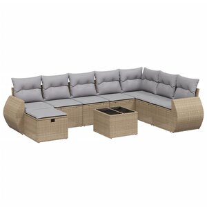 vidaXL Salon de jardin avec coussins 9Pièces mélange beige résine tressée