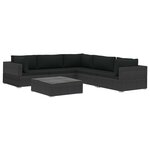 vidaXL Salon de jardin 6 Pièces avec coussins Résine tressée Noir