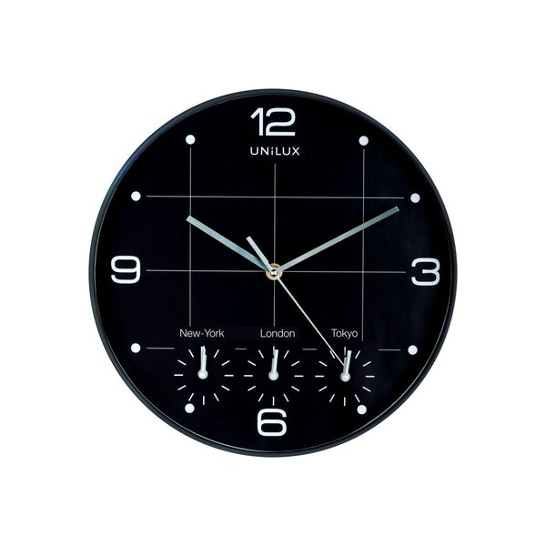 Horloge analogique à quartz On Time Ø 30,5 cm, 4 fuseaux horaires - Noir