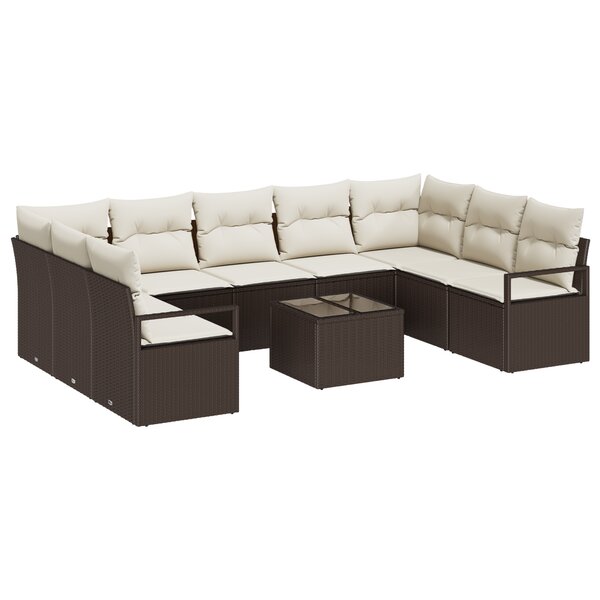 Canapé de jardin 9 pièces avec coussins gris poly rattan