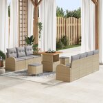Ensemble de Canapés de Jardin de 10 pièces avec Coussins Beige Poly Rattan Acacia