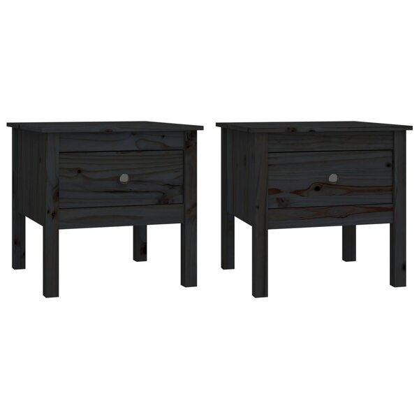 vidaXL Tables d'appoint 2 Pièces Noir 50x50x49 cm Bois massif de pin